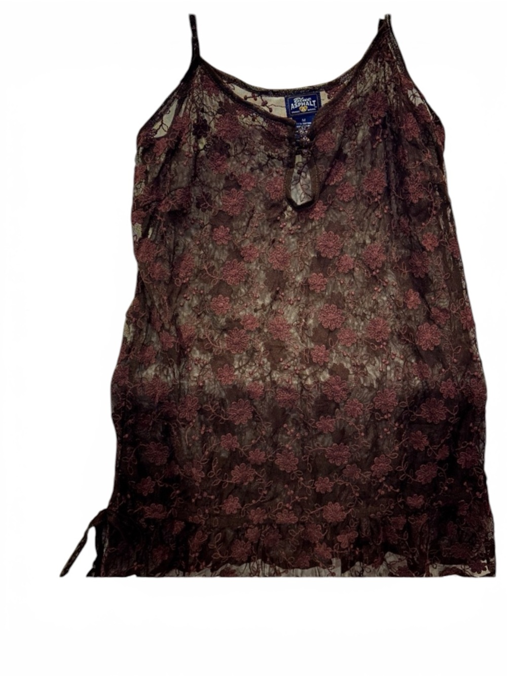 Blue Asphalt Brown Floral Lace Trim Cami Tank Top Medium